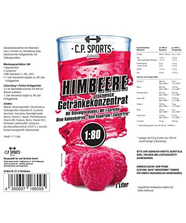 C.P. Sports Sugar-Free Beverage Syrup - Raspberry Flavor for Mineral Drinks | 1L Concentrate with Pump Dispenser | Vitamin-Rich Sports Drink Mix - Buy Online on SooperMarket.com