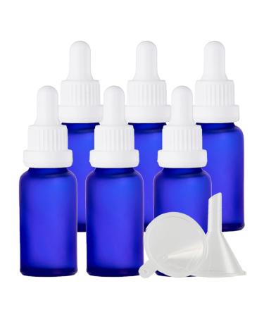 Zeoabsy 6 pieces 20 ml frosted blue glass pipette bottle with white originality lock pipette ring empty clear glass bottle glass pipette drip bottle for essential oils aromatherapy 20ml blue