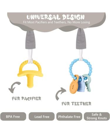 Vicloon 3 Pcs Baby Dummy Clips - Wooden Pacifier Chain Holder for Boys and Girls | Teether Toy Soother Clip in Gray/Beige - Buy Online on SooperMarket.com
