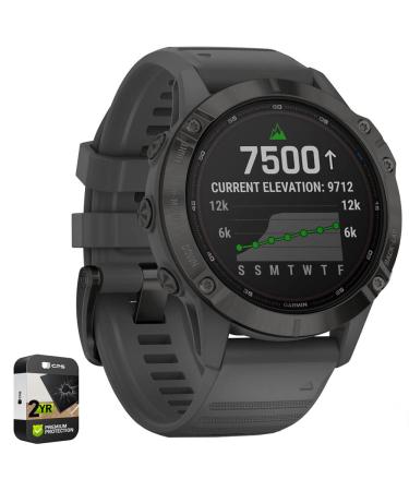 Garmin 010-02410-10 Fenix 6 Pro Solar Multisport GPS Smartwatch Black with Slate Gray Band Bundle with Premium 2 YR CPS Enhanced Protection Pack 6 Pro Solar Black with Gray Band