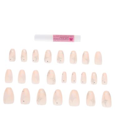 Gogogmee 1 Set Nail Patch Fake Nails with Glue French Decor Nails Decoration Nail Embellishments False Nails with Glue Nail Decals Nail Salon Supplies Sticker Plastic Full Coverage X4 Pink
