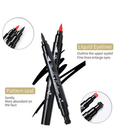 2 Pcs Heart-shaped Liquid Eyeliner Stamp Set - Waterproof, Smudge-proof & Long-lasting Double-side Ultra-Fine Eye Liners Pen - Red + Black - Makeup Tools with Quick Drying Formula - Buy Online on SooperMarket.com