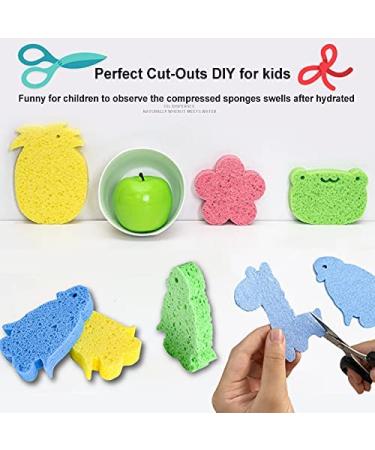 12-Count Non-Scratch Compressed Cellulose Kitchen Sponges - Natural Dish Sponge with Funny Cut-Outs for Kids - Multicolor - Buy Online on SooperMarket.com