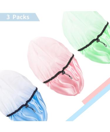 Auban Reusable Shower Cap for Women | Waterproof Satin Exterior | EVA Lining | Extra Large & Adjustable Hair Cap | 3 Colors (Blue, Pink, Green) - Buy Online on SooperMarket.com