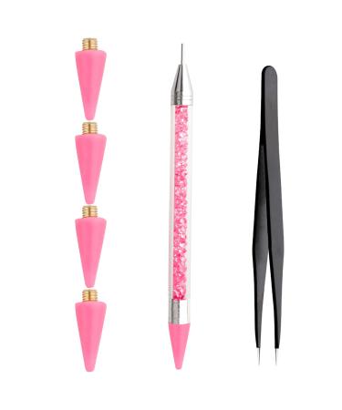 LLMSIX Rhinestones Picker Tool Dual-Ended Wax Pencil Pen Rhinestone Picker Dotting Pen Rhinestones Applicator with 4 Wax Tips and Twizzer for Gem Stone Jewelry Nail Art DIY Craft (Pink)