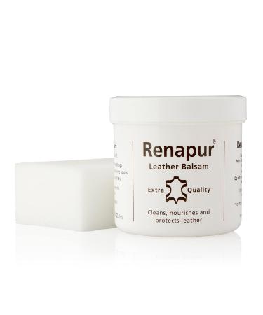 Renapur Leather Balsam, Natural Balm, Conditioner and Restorer (200 ml + Applicator Sponge)  Protector for Leather Sofas, Furniture, Shoes, Bags, Car Seats, Saddlery & Tack (Original)