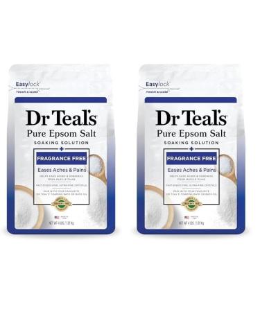 Dr Teal's Pure Epsom Salt Soak Fragrance Free 4 Pound (Pack of 2) (Packaging May Vary)