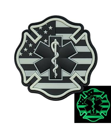 HWTONG LEGEEON Glow Dark EMS EMT Fire Fighter Department USA American Flag Rescue Firemen Paramedic Medic Morale PV