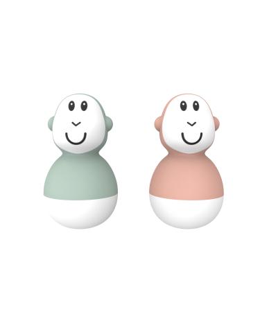 Matchstick Monkey Bathtime Wobblers Antimicrobial Baby Bath Toy Easy To Grip Sensory Learning - 2 Wobblers 12 Months Old+ Mint Green and Dusty Pink 2 Wobblers (Mint Green & Dusty Pink Wobblers Set