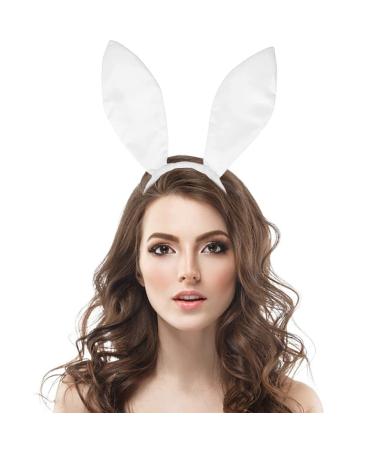 Bunny Ears Hairband Rabbit Ear Headband White Rabbit Ear Hair Band Headwear Cosplay Costume Prop for Kids Adults Easter Party Favor Hair Accessories