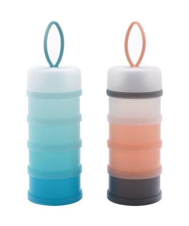 2pcs Milk Formula Dispenser Liwein 4 Layers Milk Powder Dispenser Pot for Travel Outdoor Feeding Milk Formula Dispenser Blue+Pink