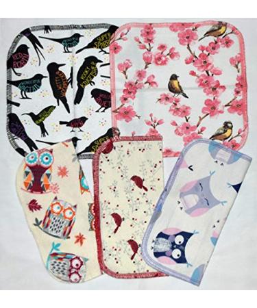 Kids Lunchbox Napkins 5-Pack - Owls & Birds Fun Flannel Washable 8x8 inches - Little Wipes (R) Flannel - Buy Online on SooperMarket.com