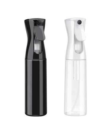 Continuous Spray Bottle - 10oz /300ml Mister Spray Bottle for Hair, Leak-proof Pressurized 360 All Angle Ultra Fine Mist Spray Bottle, Misting Spray Bottle, Empty Water Spray Bottles for Hair Plants Black+Transparent