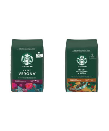Starbucks Caffe Verona Whole Bean Dark Roast Coffee 907 gram & Ground Coffee House Blend 793 Grams
