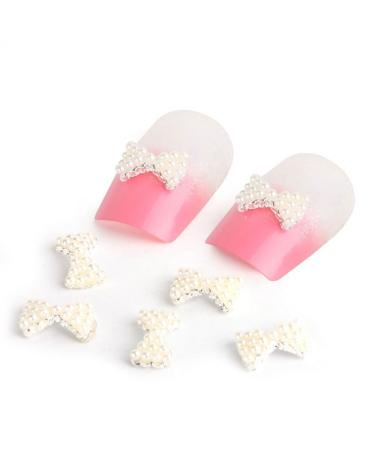 OrangeTag White Pearl Bow Tie 3D Nail Art Slices - Set of 10 DIY Decorations - Buy Online on SooperMarket.com