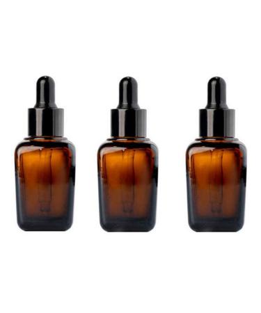 VASANA 3PCS Refillable Thicken Square Amber Glass Essential Oil Dropper Bottles With Glass Eye Dropper Cosmetic Sample Aromatherapy Elite Fluid Jars Travel Containers 20ml/0.67oz