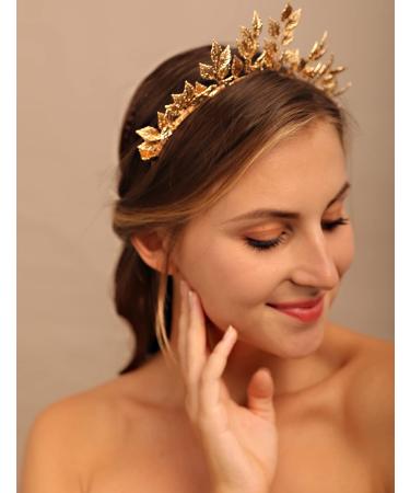 YERTTER Wedding Gold Leaf Tiara Hair Crown - Handmade Bride Hair Band for Bridal Greek Goddess Look - Perfect for Wedding, Prom, Birthday Party - Buy Online on SooperMarket.com