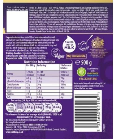 Cadbury Drinking Hot Chocolate 500 g (Pack of 2) - Buy Online on SooperMarket.com