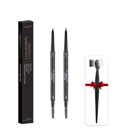 Eyebrow Pencil,Cuckoo 2 Pack of Waterproof Ultra Precise Brow Pencil,Microblading Eyebrow Makeup Pen with Eyebrow Razor,Long-lasting Natural Brows (2 PACK, DARK BROWN) 2 PCS DARK BROWN