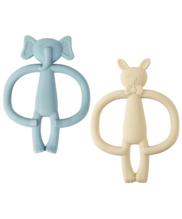 Clundoo Baby Biting Toys - Silicone Elephant & Rabbit Dental Aids for 3-24 Months - Soothe Sore Gums with Comfortable Bite Rings - Buy Online on SooperMarket.com