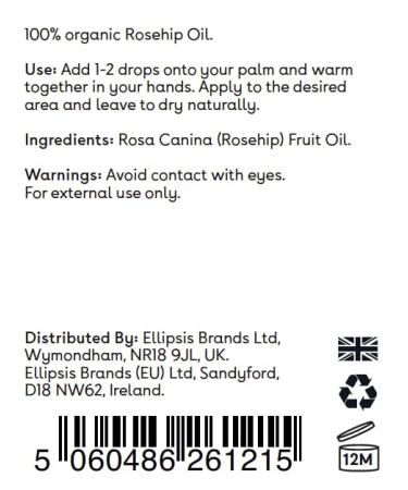 Organic Rosehip Oil by Ellipsis Labs | 100% Natural Moisturizing Oil for Dry Skin | 30ml - Buy Online on SooperMarket.com