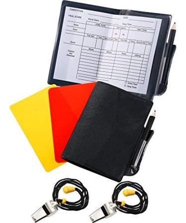 Blulu 2 Sports Soccer Referee Card Set Red Card Yellow Card with 2 Pieces Metal Referee Whistles