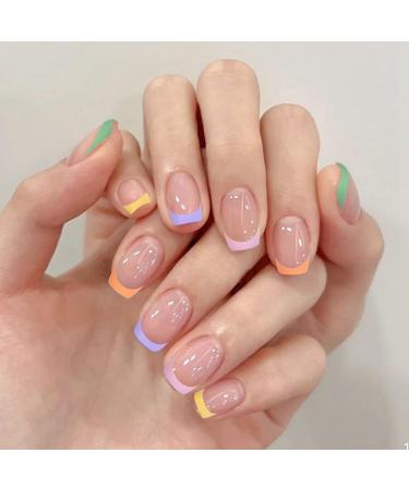 Spactz 1 Set Through Wearable Nail Wearable Press on Nails Full Cover Nail Tips Short Colourful - Buy Online on SooperMarket.com