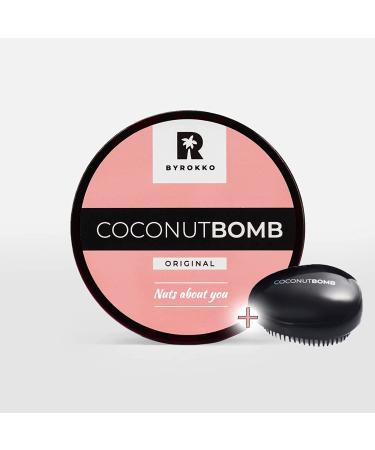 BYROKKO Coconut Bomb Nourishing Hair Mask For Silk Smooth Deep Conditioner Damaged Dry Treatment Natural Coco Oil Masque For All Hair Types 180GR With Free Brush