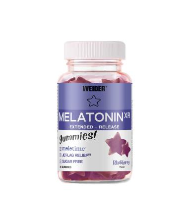 Weider melatonin rubber for better falling asleep with a time delayed release optimal dosage for night's sleep delicious gummy bears sleeping stars without sugar blackberry taste 60 pieces