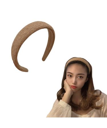 Brown Woven Straw Headband for Women Girls Wide Braid Headbands for Women Tan Boho Hairband Chunky Braided Head Band Beach Holiday Headbands Raffia Hair Accessories