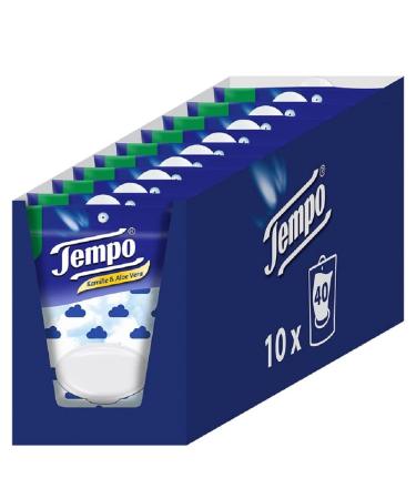 Tempo moist toilet towels gently and sensitive perfume: chamomile and aloe vera wet wipes in the recoverable comfort bag 10 x 40 towels (400 scarves)