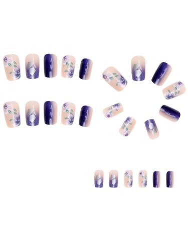 Torribala Ice Blue Gradient Camellia Wearable Nails for Finished Art Finished Nails Fine Workmanship