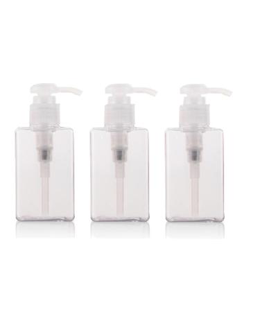 3PCS 100ML Refillable Squared Pump Bottles-Plastic Cosmetic Makeup Lotion Storage Container Bath Shower Shampoo Soap Hair-Conditioner Facial Cleanser Jar Pot (Clear)