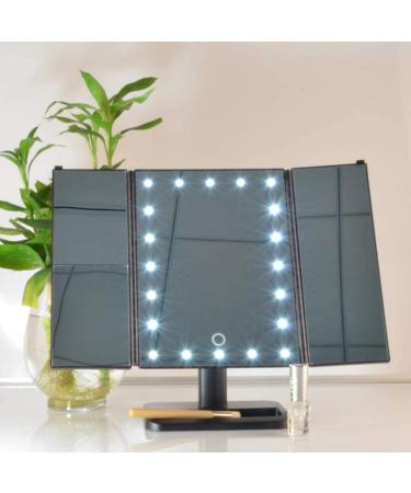 Lighted Trifold Makeup Vanity Mirror with 24 Dimmable LEDs - 1X/2X/3X Magnification for Makeup, Shaving, Dressing Table - Vanity Desk Essential - Buy Online on SooperMarket.com