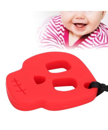Hushui silicone-baby bitter ring supporter safe calming chewing and teeth necklace toy for infants (red skull bite ring)