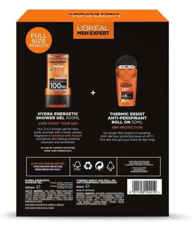L'Oreal Men Expert Energy Duo Gift Set - 1x Hydra Energetic Shower Gel 1x Thermic Resist Anti-Perspirant Roll On Deodrant - Buy Online on SooperMarket.com