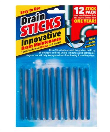 Drain Sticks x12 Easy to Use Fast & Effective Drain Cleaning Sticks for Sinks Baths & Showers - Prevents Build Up Blockages & Bad Smells in Kitchens & Bathrooms
