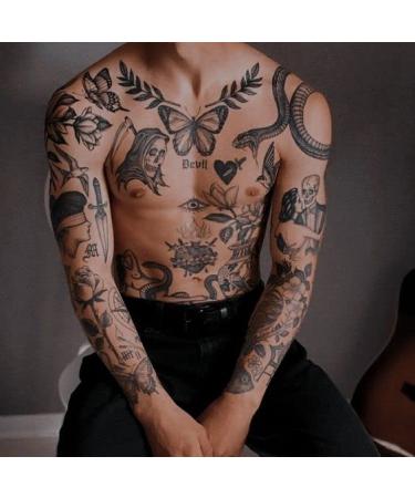 Vintage Patchwork Temporary Tattoos - Small Semi-Permanent Minimalist Line Art Black Fake Tattoo for Adults - Gothic Aesthetic Designs - Buy Online on SooperMarket.com
