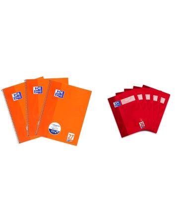 Oxford Collegeblock A4 lined with double edge 80 sheets orange 3 pieces & schoolbook A4 checkered with a white border 16 leaves red 5 pieces lined with school book A4 red 5 pieces 5 pieces