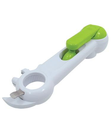 Aidapt Plastic Multi use Tin Opener - Designed for Users with Limited Dexterity Arthritis or Weakened Grip. Great Kitchen Tool. No More Broken Fingernails. Open Tins Jars Bottle Lids and Cans. White and Green