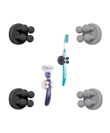 Tecbull Funny Hooks toothbrush holder razor holder shower razor bracket without drilling toothbrush bracket Self -adhesive clamping holder for toothbrushes (4x black/gray + 4x replacement adhesive pad) 2x black + 2x gray