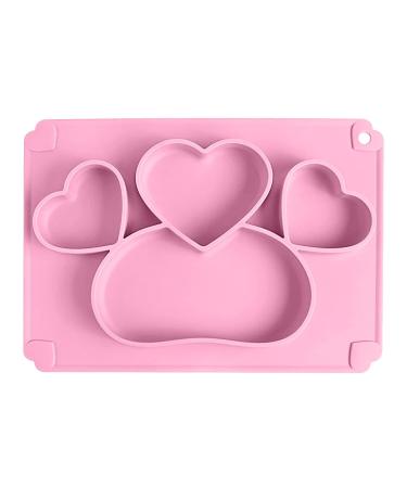 SFCCMM Toddler Baby Plates Silicone Divided Cartoon - Portable Non Slip Suction Toddler Plates for Children Baby and Kids Baby Dinnerware Eating Food Plates (Love Pink)