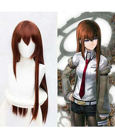 Anime Steins Gate Makise Kurisu Christina Assistant Auburn Straight 80cm Long Straight Synthetic Hair Cosplay Wig + Wig Cap