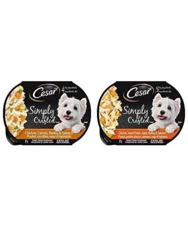 Cesar Simply Crafted Wet Dog Food Chicken Carrots Barley & Spinach 37g Pack of 10 and Simply Crafted Wet Dog Food Chicken Sweet Potato Apple Barley & Spinach 37g Pack of 10