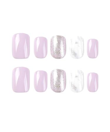 Wearing short purple and white contrasting color stun nail patches sparkling pink nail products nail patches fake nails Jp2606