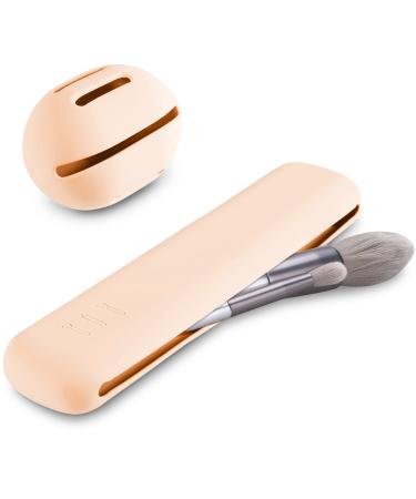 Qetlavee 2Stk portable cosmetic bag 1stk makeup brush holder silicone+1stk makeup sponge holder brush cosmetic bag makeup brush organizer for travel storage for makeup brushes (light pink)