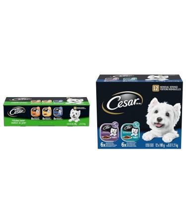 CESAR Classic Loaf in Sauce Adult Wet Dog Food Chicken Lovers Variety Pack & Adult Wet Dog Food Classic Loaf in Sauce Entr es - Pork Tenderloin - Top Sirloin 100g Tray (12 Pack)