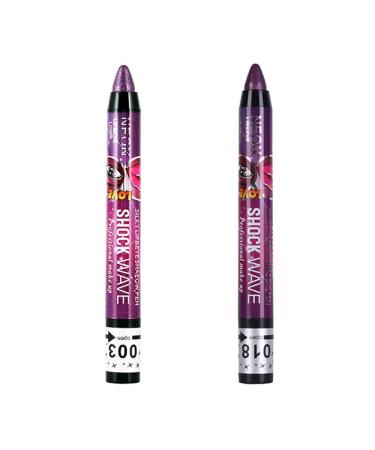 Go Ho 2PCS Purple Eyeshadow Sticks Shimmer Eye Black Ultra Pigmented Makeup Eye Shadow Powder Long Lasting Eye Shadow Pen 003 Bright Purple & 018 Deep Purple