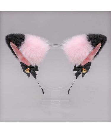 Cat Ears Bell Headband Folding Ear Powder Plus Black Gold Bell Bow Headband Fox Ear Accessories Cute Plush Headgear for Halloween Cosplay Costume Party Dress Girls - Buy Online on SooperMarket.com