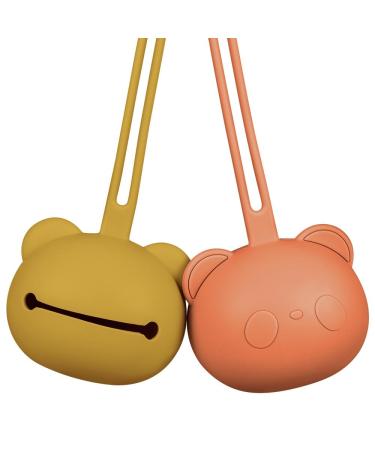Airfish silicone pacifier box 2 pack BPA-free baby bear pacifier bag silicone shell for baby travel snullers pacifier storage box pacifier holder for girls young orange and yellow